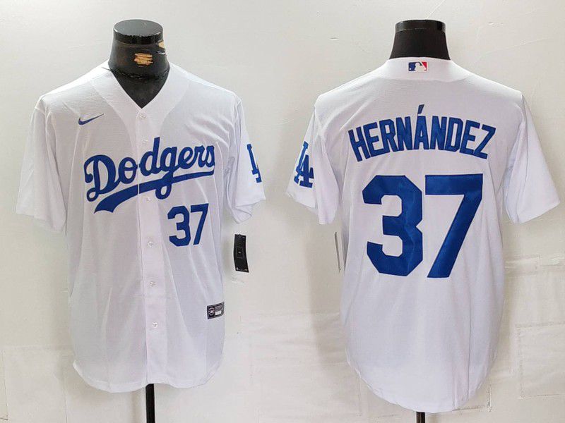 Men Los Angeles Dodgers 37 Hernandez White Nike Game 2024 MLB Jersey style 7243